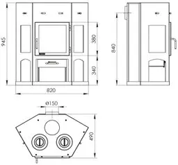 Печь-камин ЕНИСЕЙ с плитой Мета-Бел